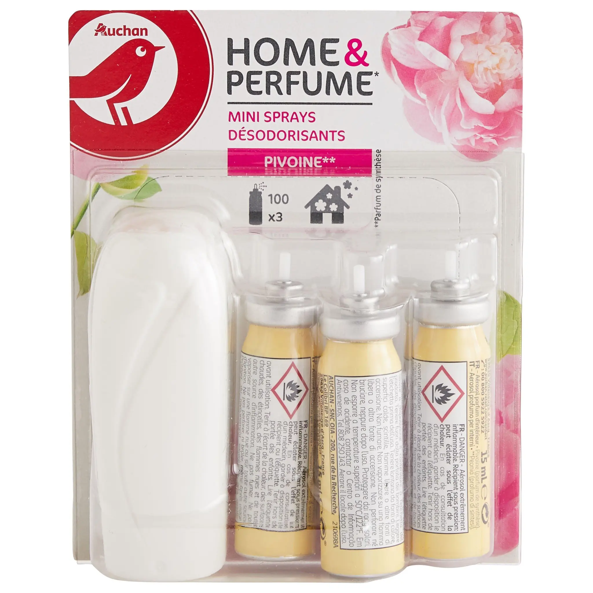 AUCHAN Diffuseur mini sprays désodorisants pivoine