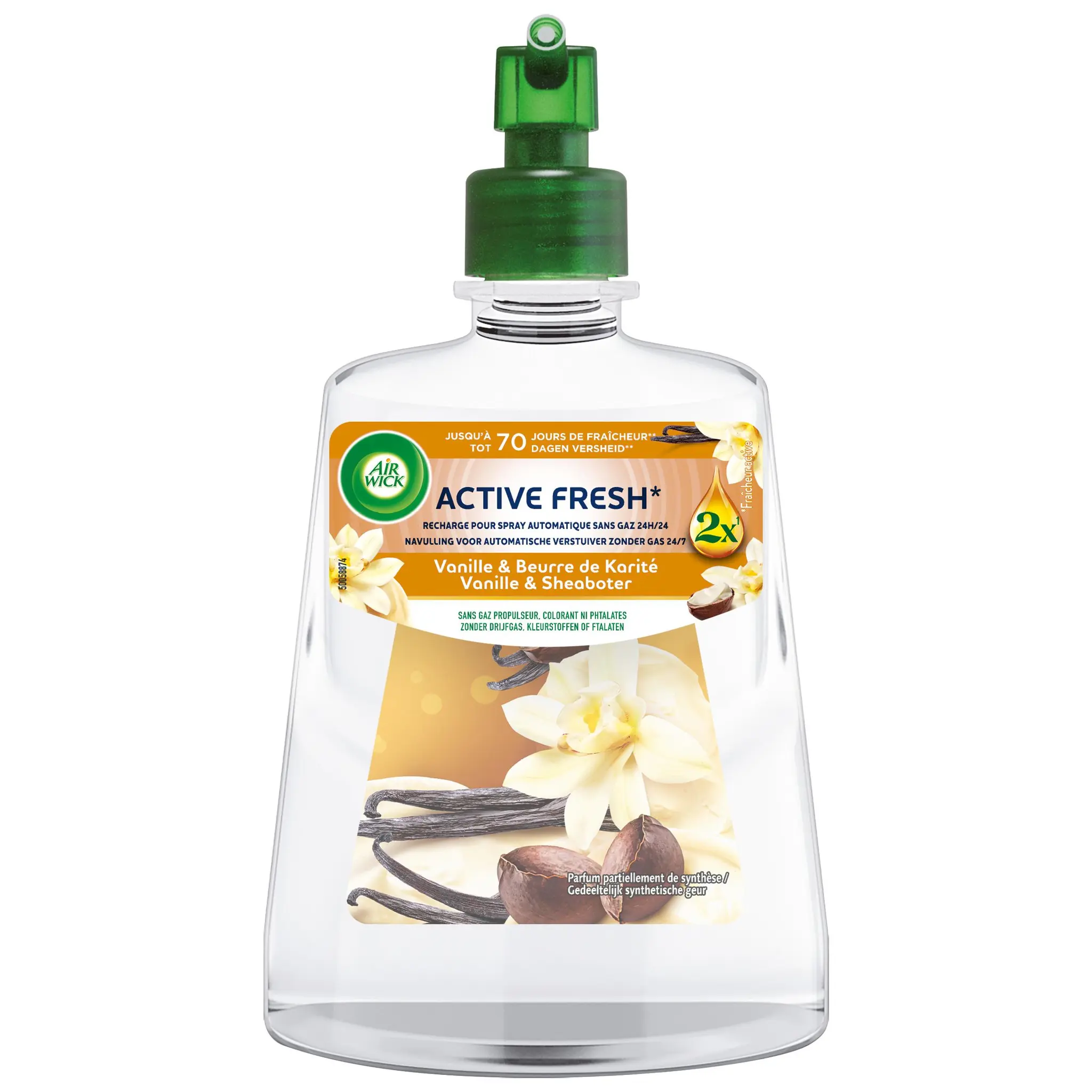 AIR WICK Recharge diffuseur spray désodorisant automatique de parfum sans gaz Active Fresh 24h/24 parfum vanille