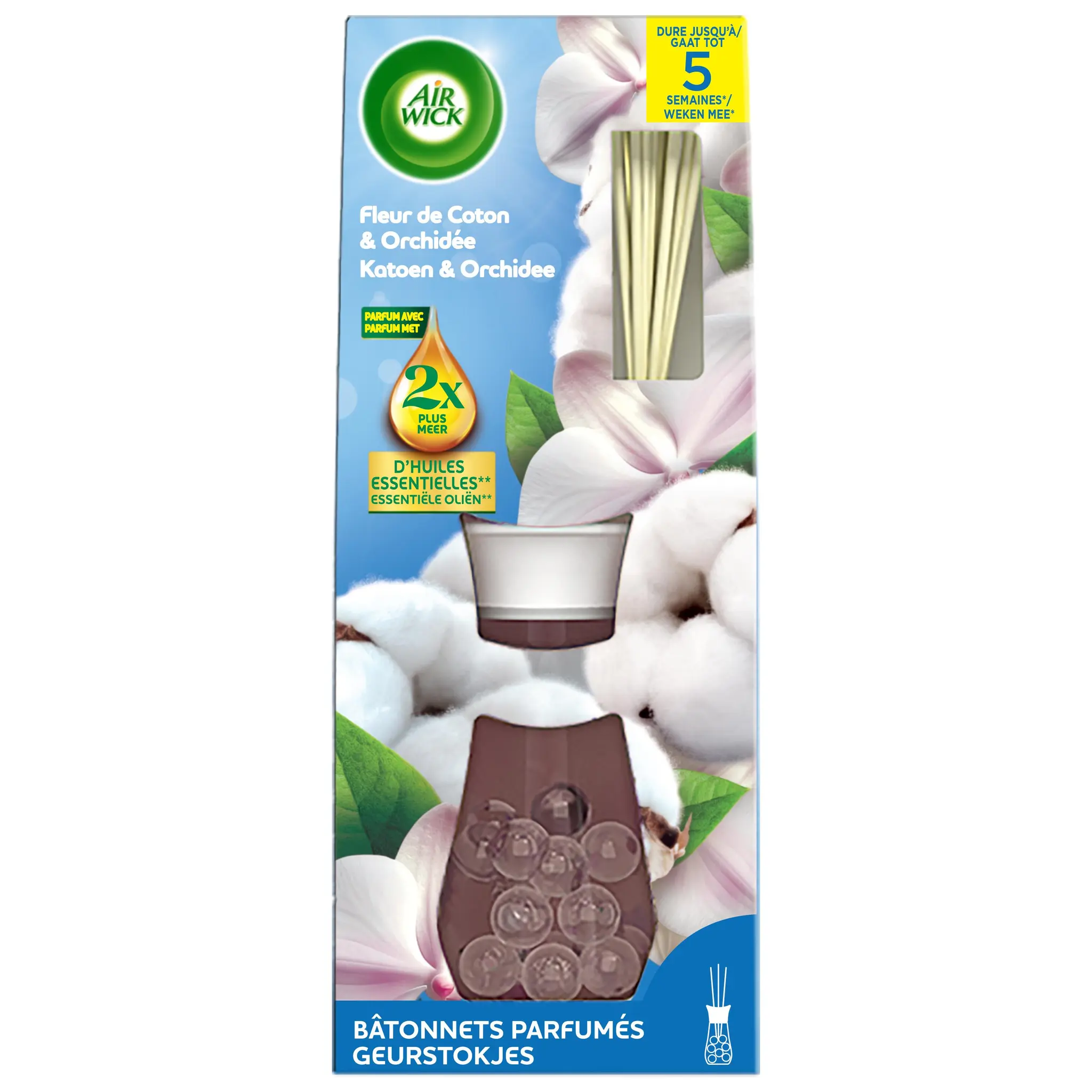 AIR WICK Bâtonnets désodorisant fleur de coton et orchidée blanche