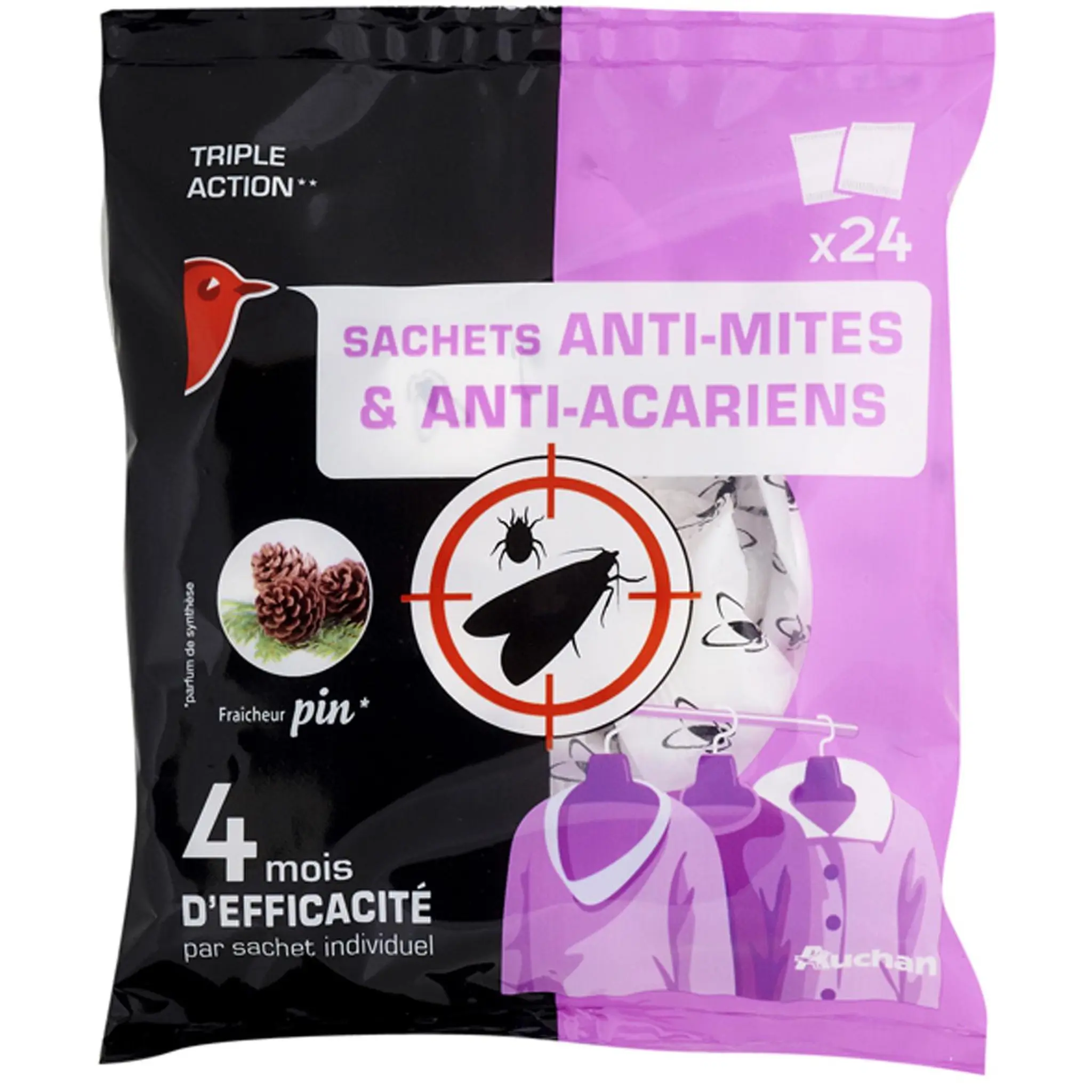 AUCHAN Sachets anti-mites anti-acariens fraîcheur pin