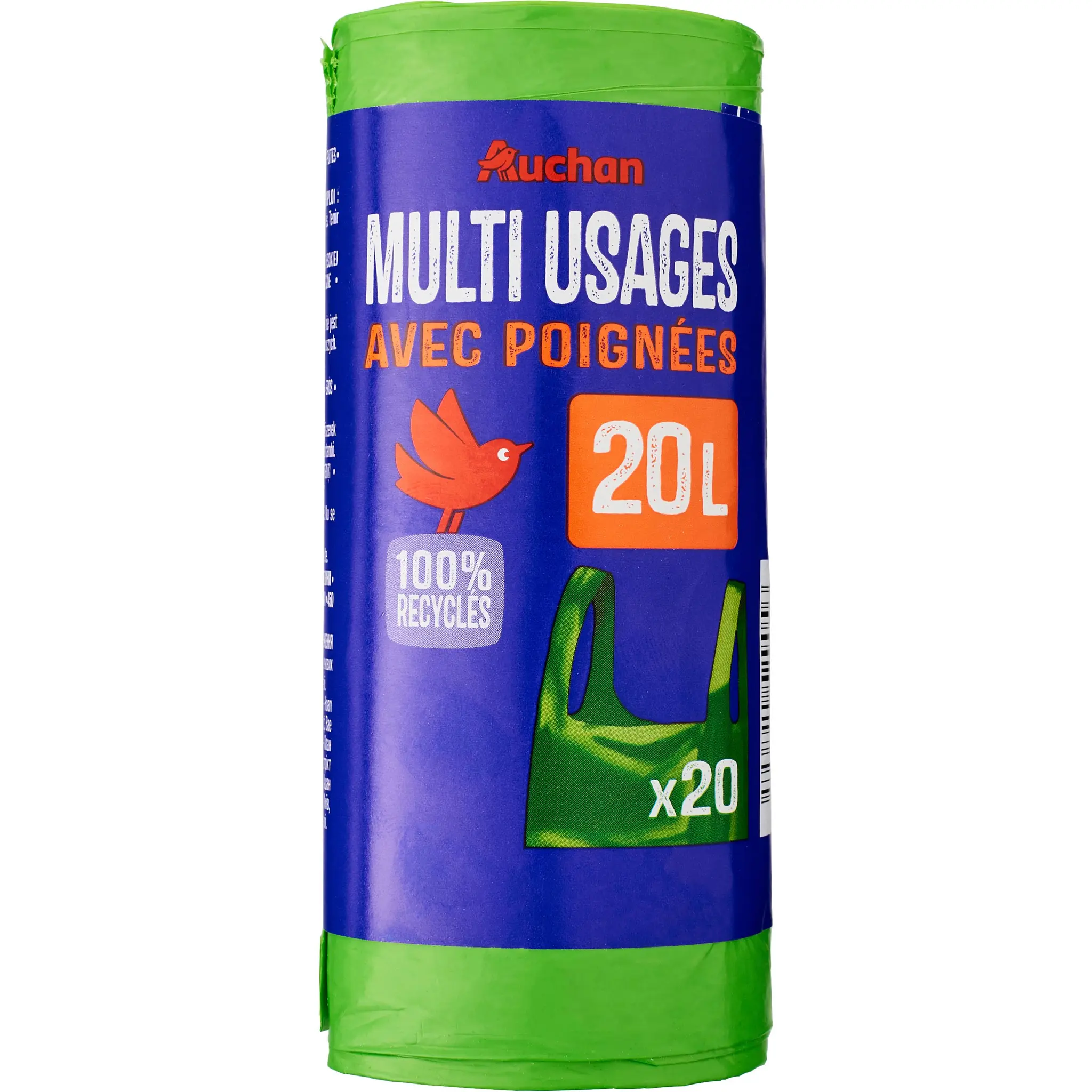 AUCHAN Sacs poubelle multi-usages à poignées 20L