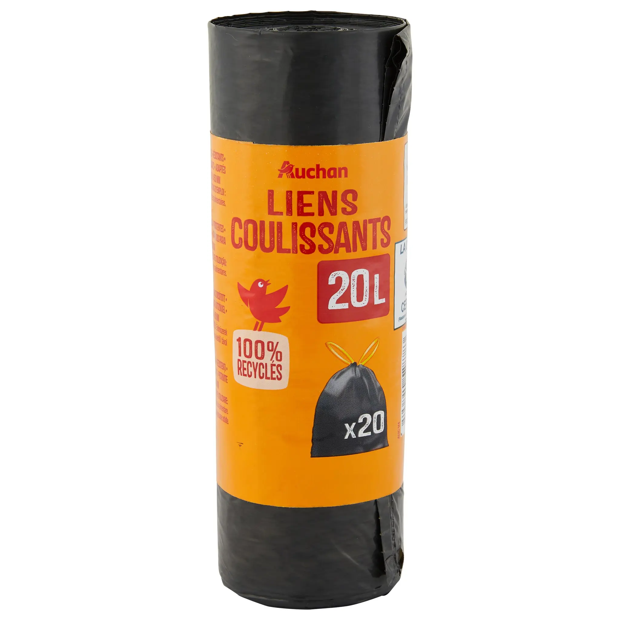 AUCHAN Sacs poubelle à liens coulissants 20L