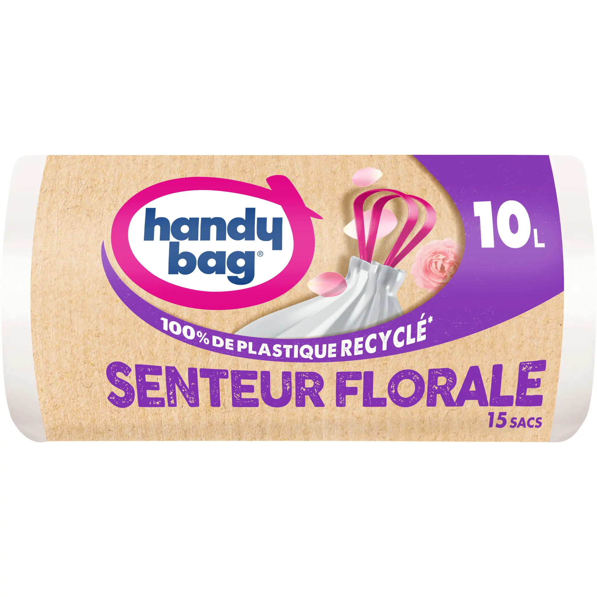 HANDY BAG Sacs poubelle recyclés à liens coulissants senteur florale 10L