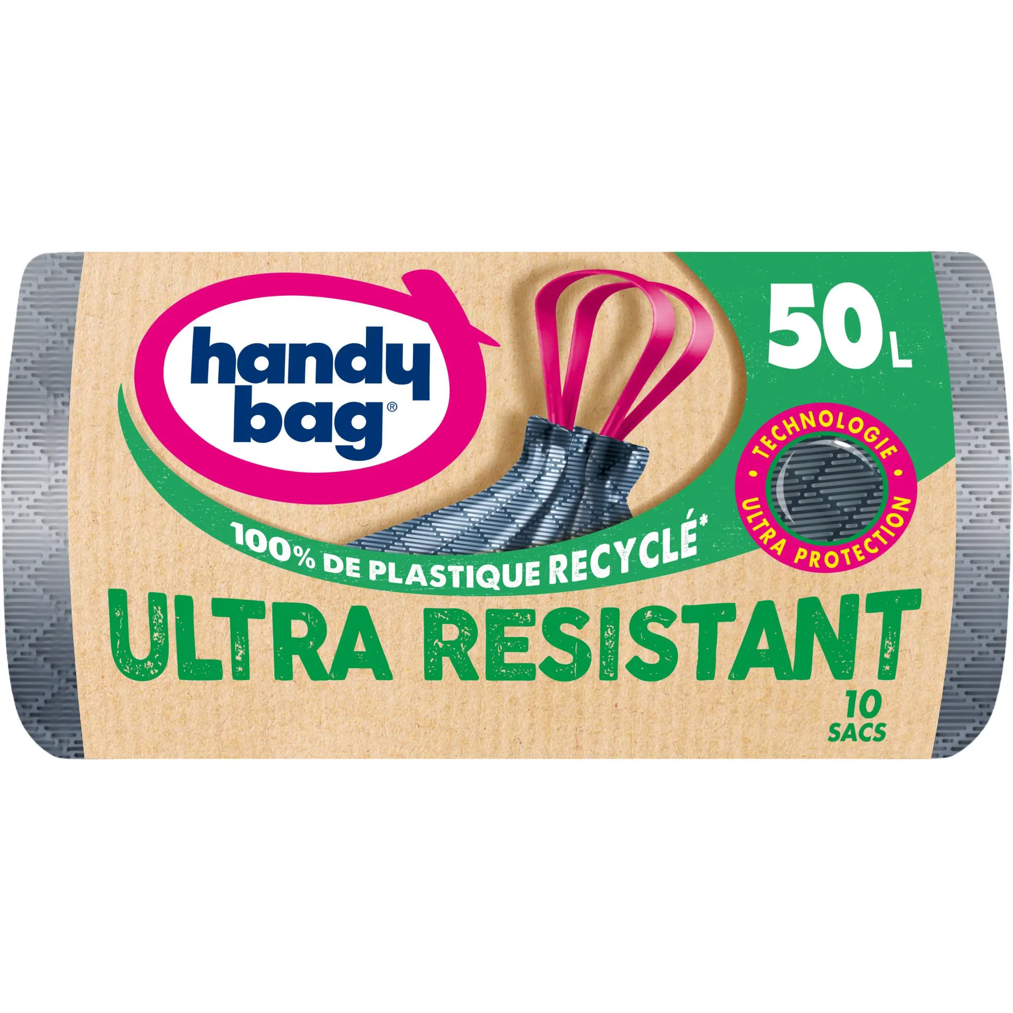HANDY BAG Sacs poubelle recyclés ultra résistants à liens coulissants 50L