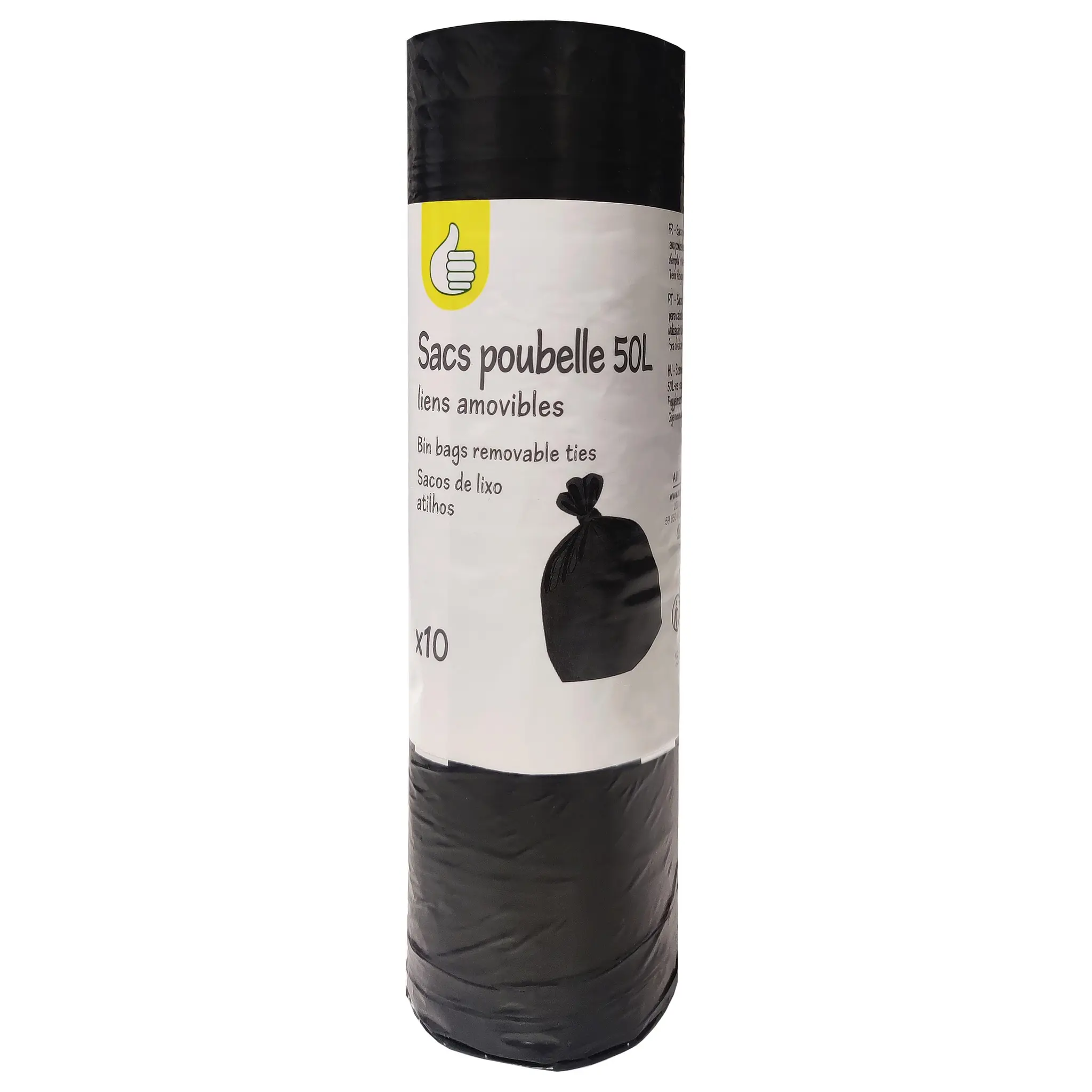 POUCE Sacs poubelle à liens amovibles 50L