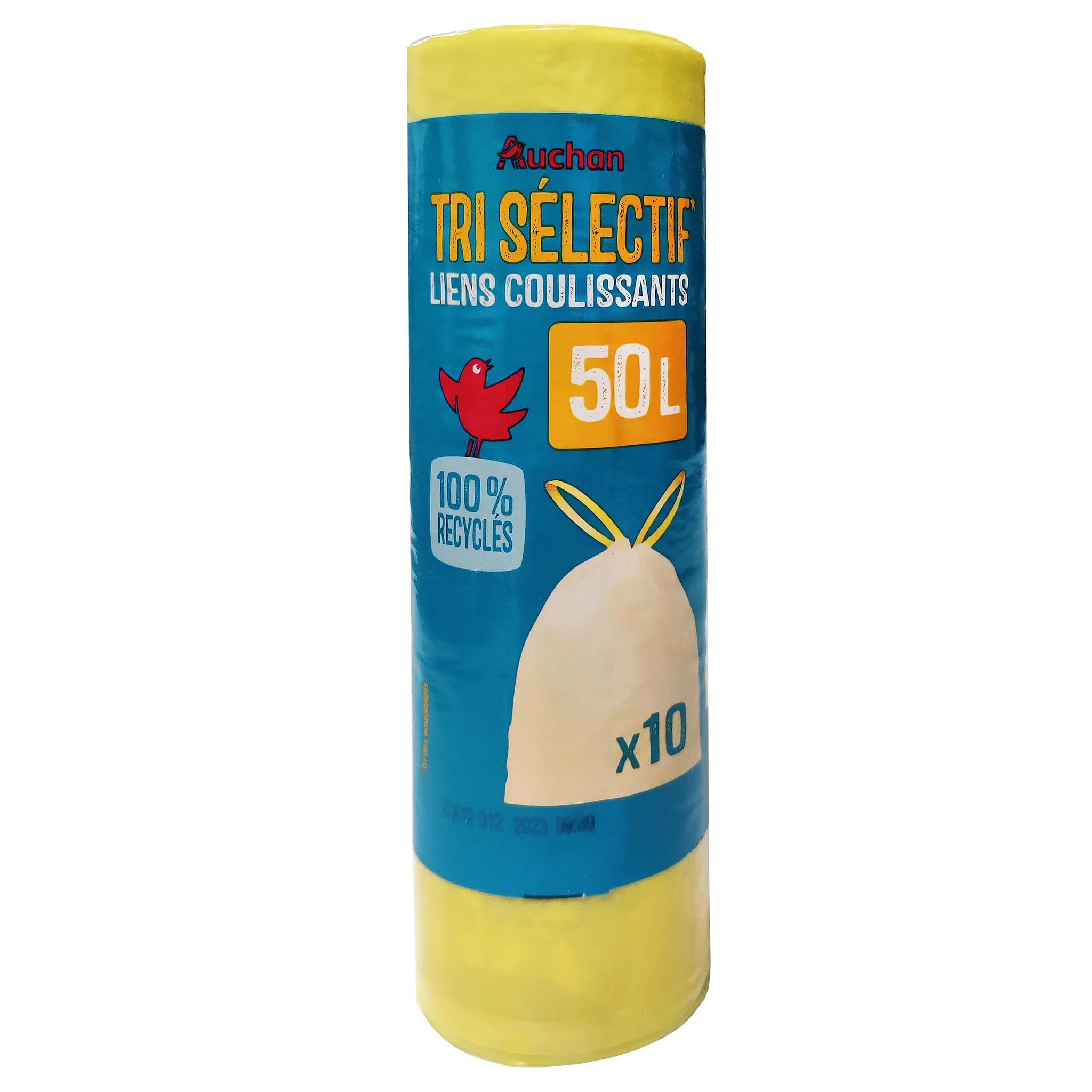 AUCHAN Sacs poubelle tri sélectif à liens coulissants 50L