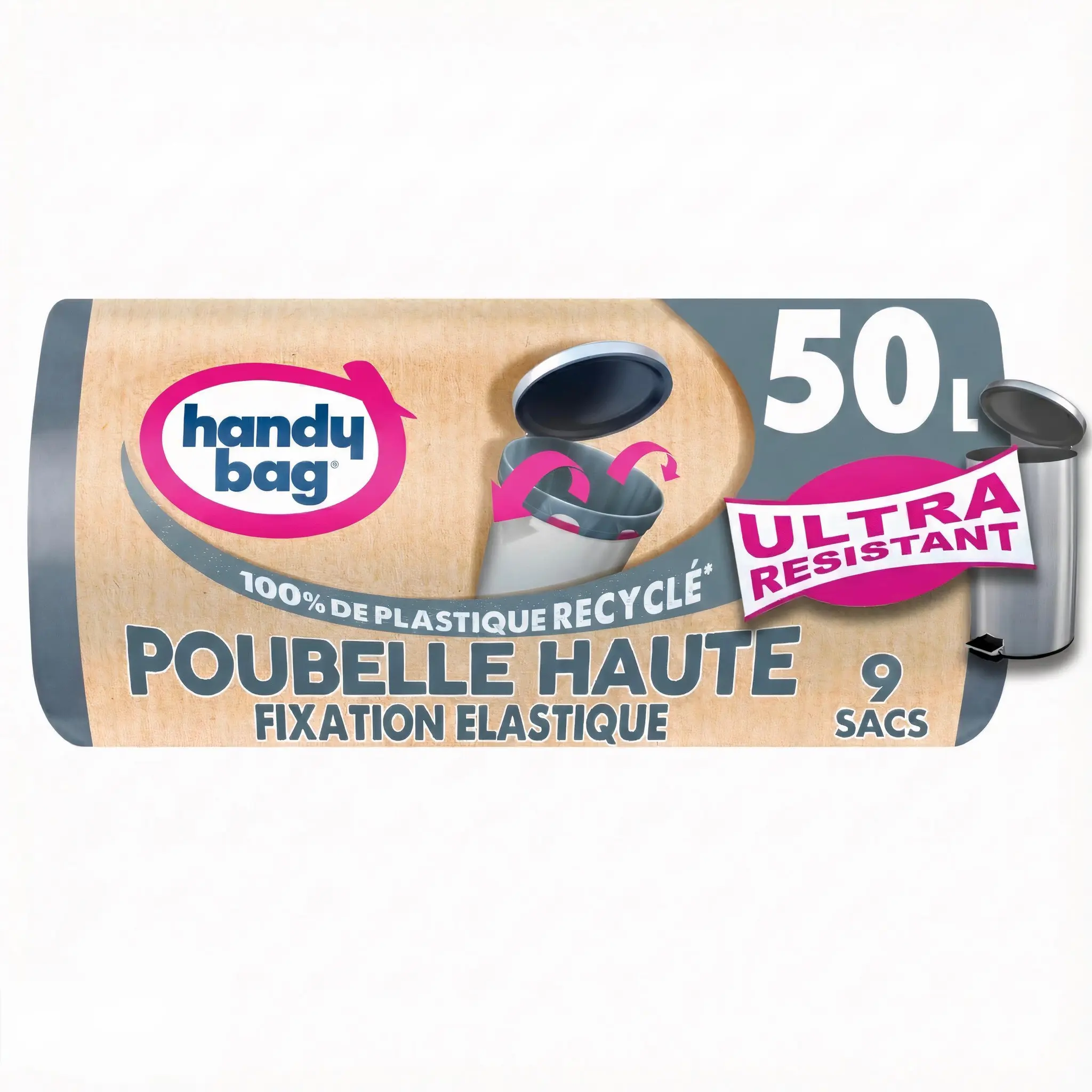 HANDY BAG Sacs poubelle haute 100% plastique recyclé fixation élastique 50l
