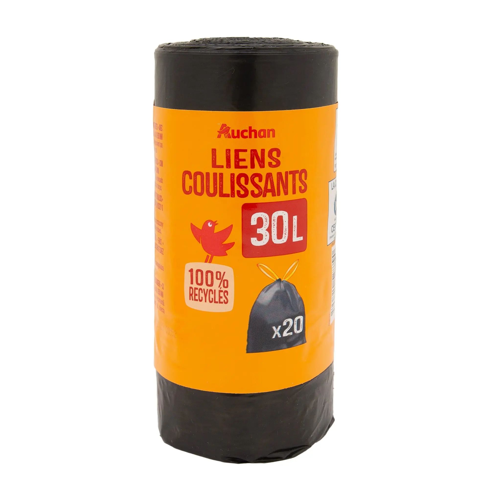 AUCHAN Sacs poubelle à liens coulissants 30L