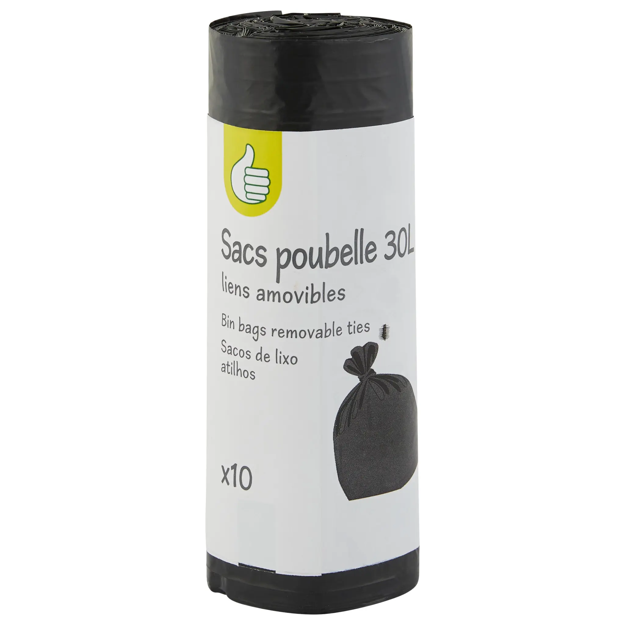 POUCE Sacs poubelle à liens amovibles 30L