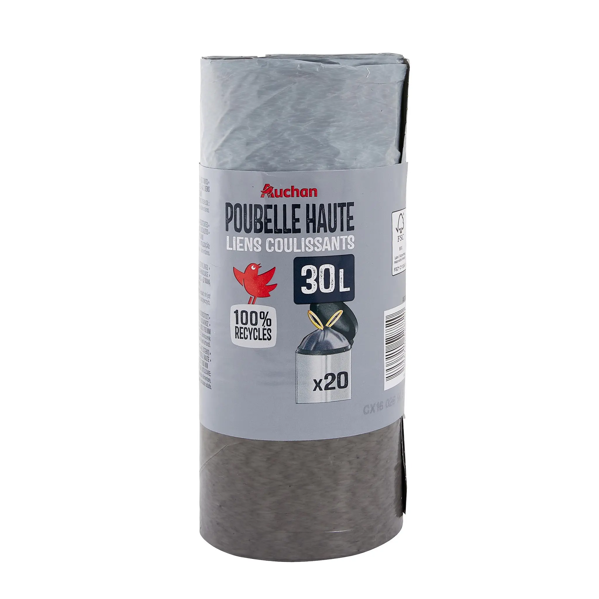 AUCHAN Sacs poubelle à liens coulissants poubelles hautes 30L