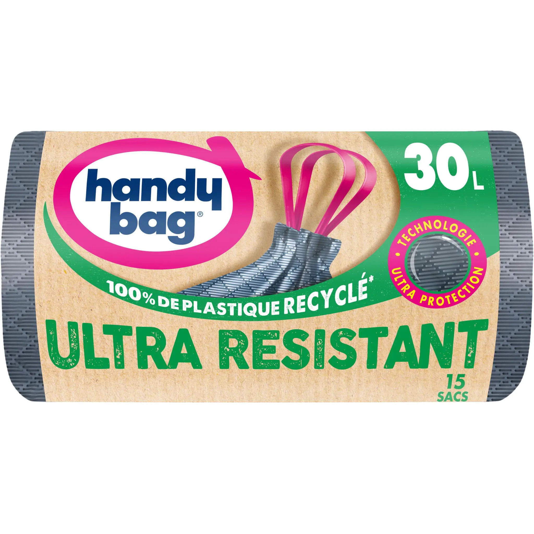 HANDY BAG Sacs poubelle recyclés ultra résistants à liens coulissants 30L