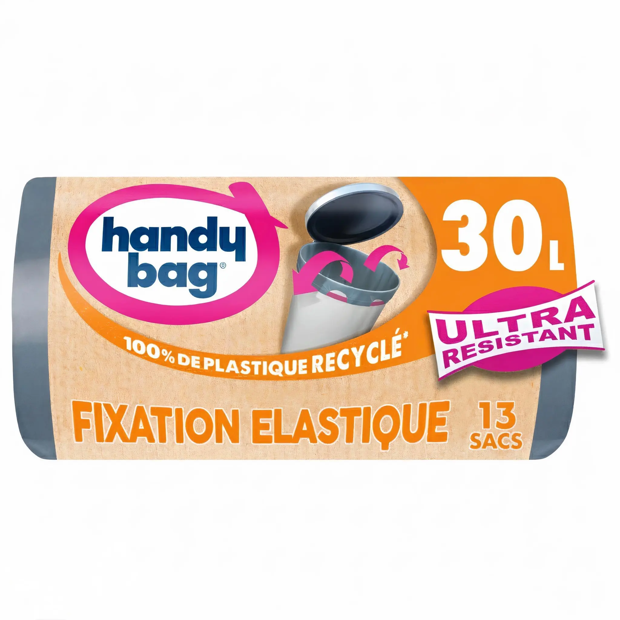 HANDY BAG Sacs poubelle 100% plastique recyclé fixation élastique 30L