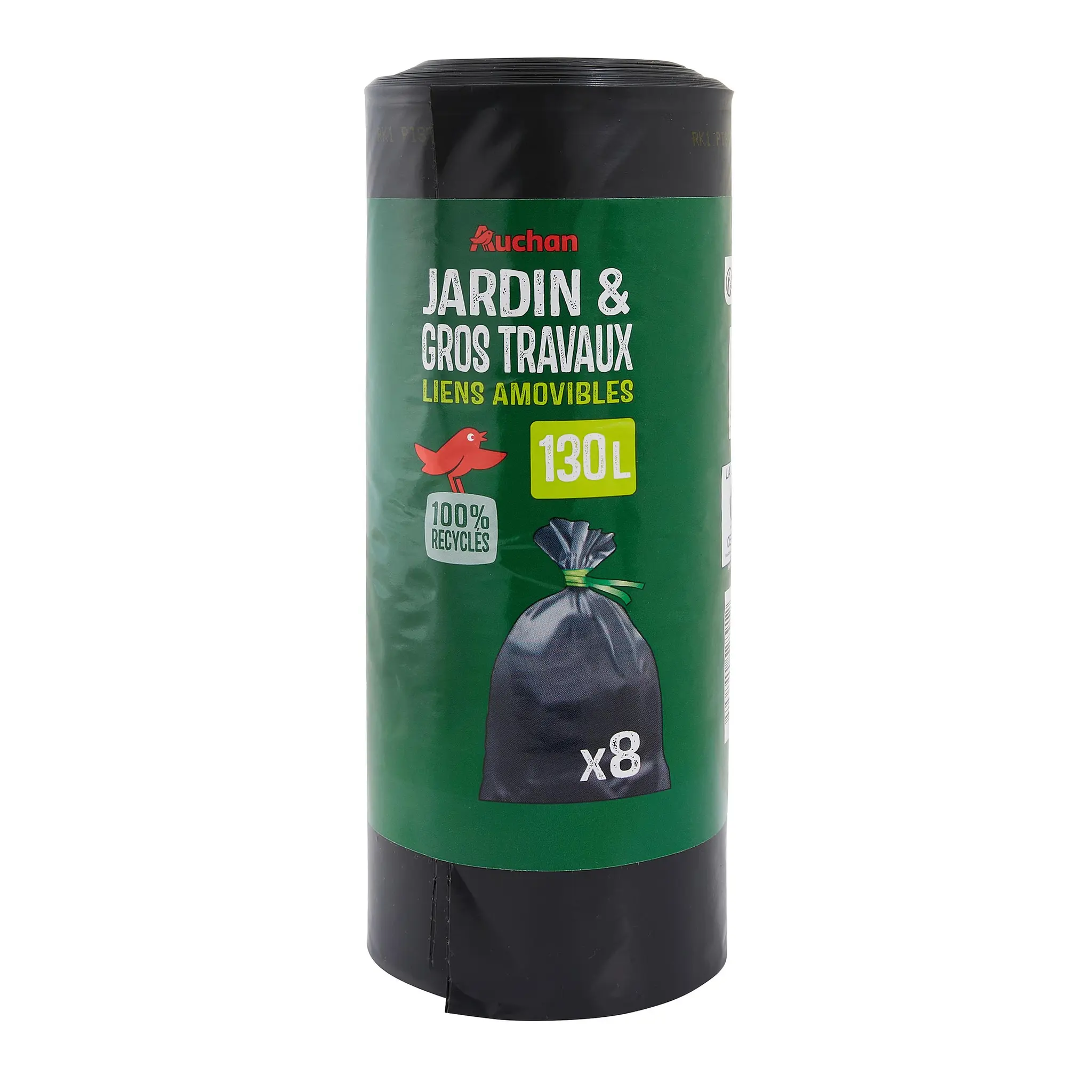 AUCHAN Sacs poubelle gros travaux liens amovibles 130L
