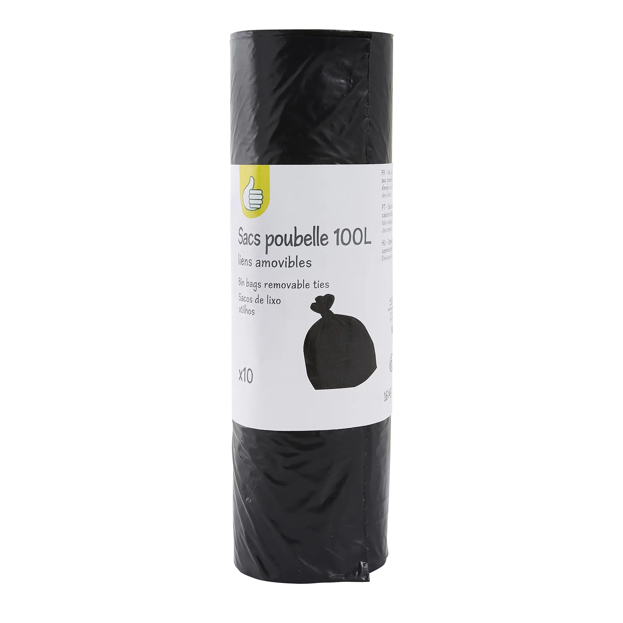 POUCE Sacs poubelle à liens amovibles 100L