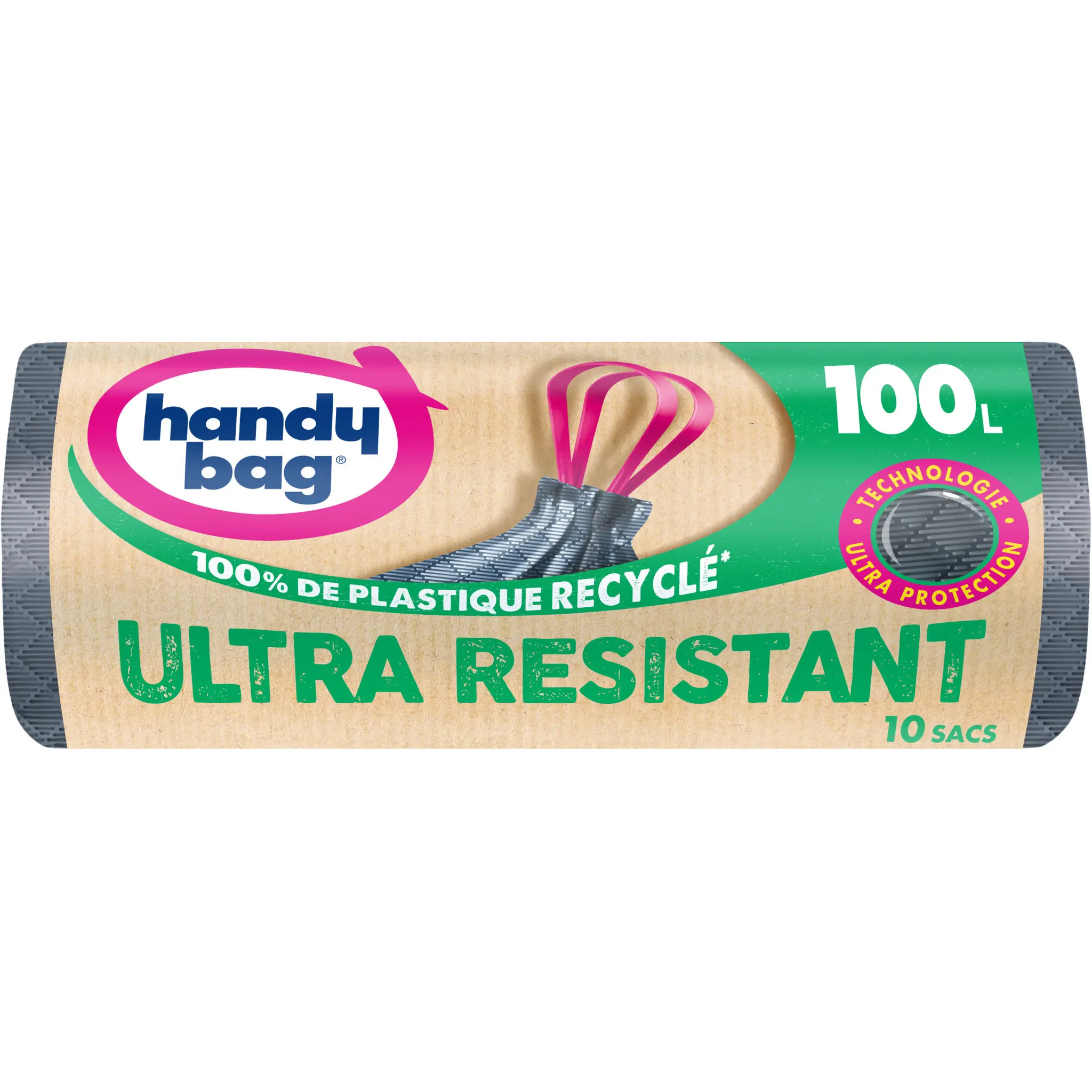 HANDY BAG Sacs poubelle recyclés à liens coulissants ultra résistants 100L