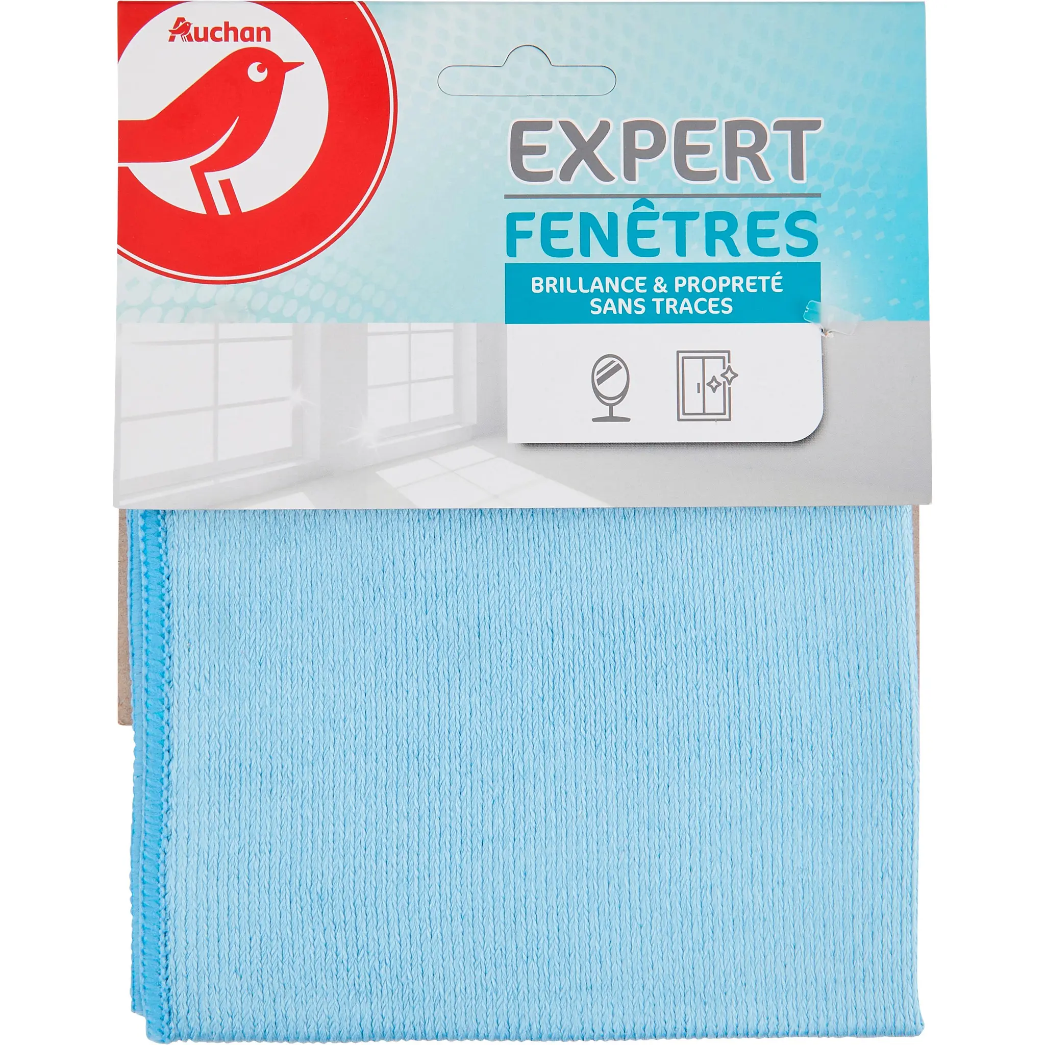 AUCHAN Chiffon microfibre spécial fenêtres vitres et miroirs 35x35cm