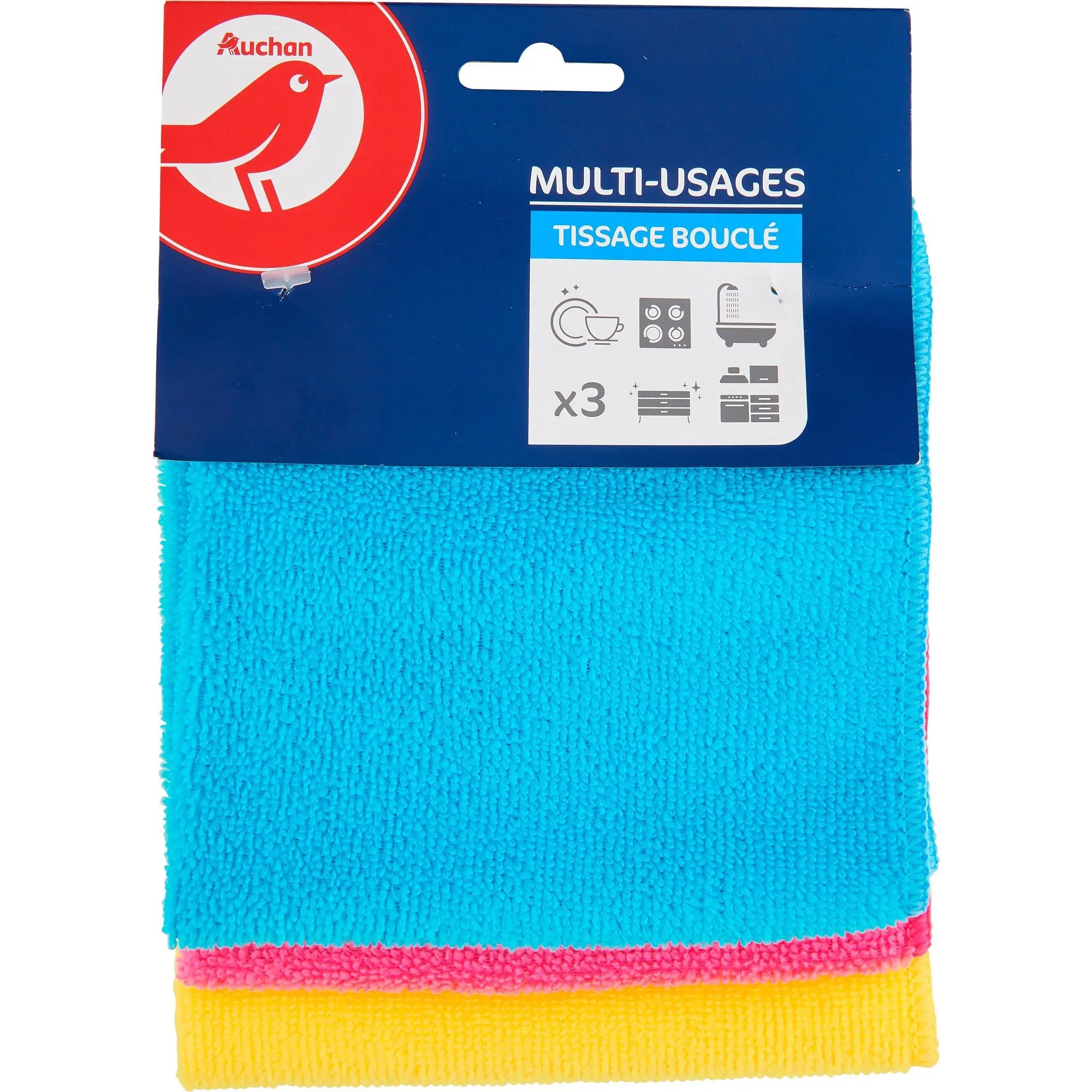 AUCHAN Chiffons microfibre à tissage bouclé multi-usages 30x30cm