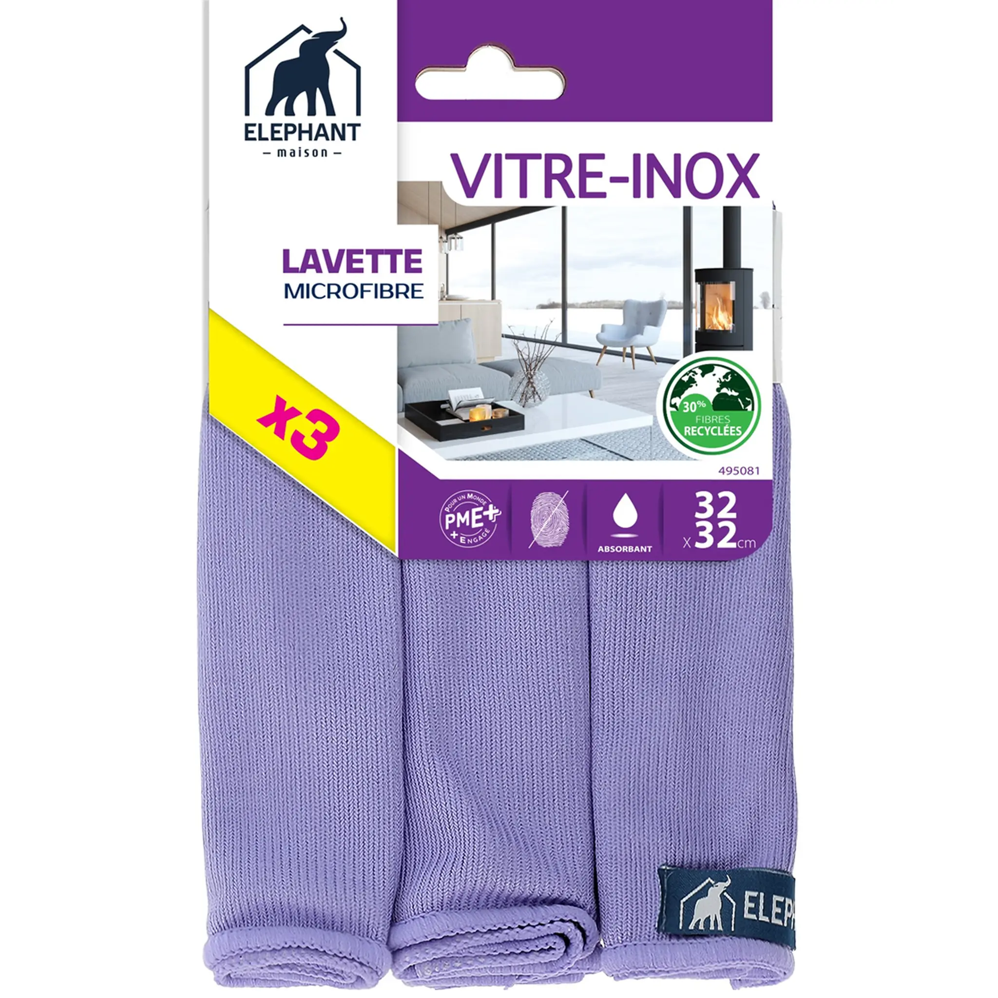 ELEPHANT Lot lavettes vitres-inox