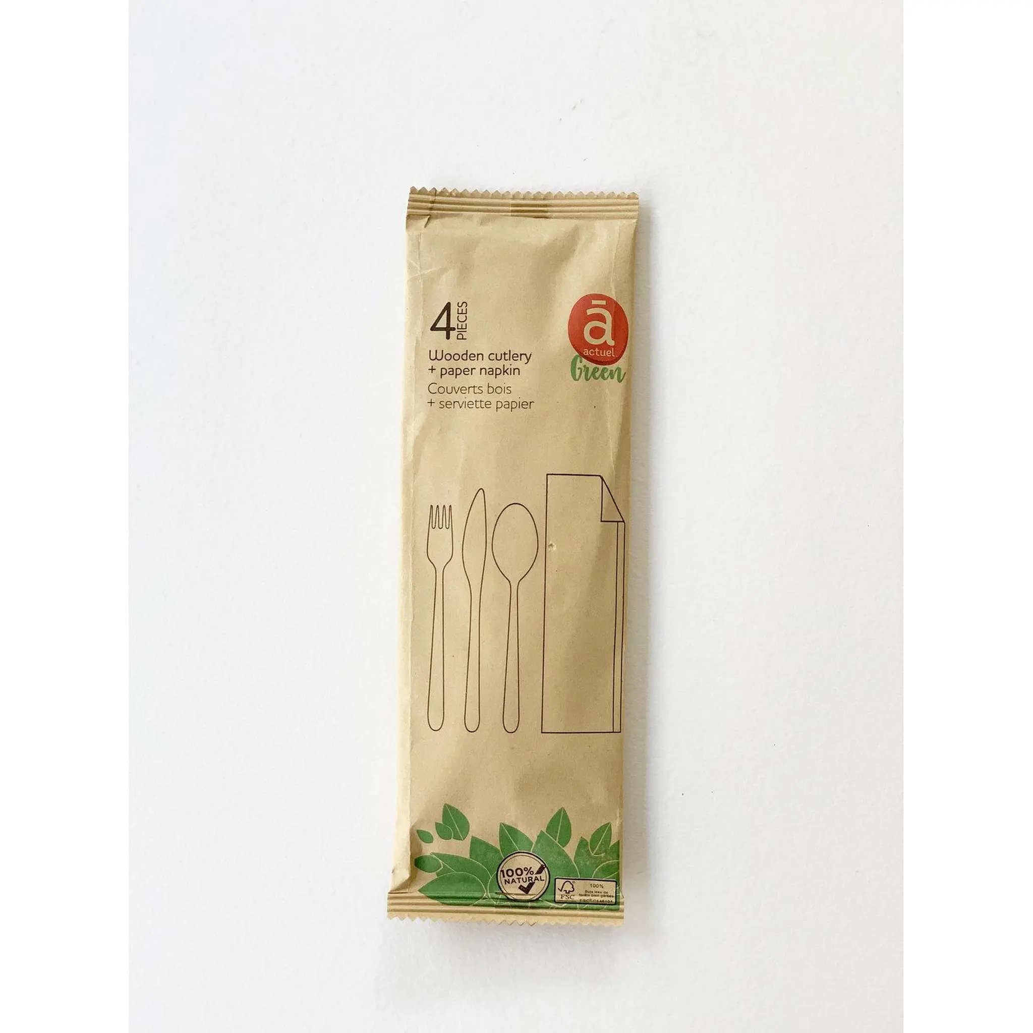 ACTUEL Kit de couverts en bois couteau-fourchette-cuillère-serviette