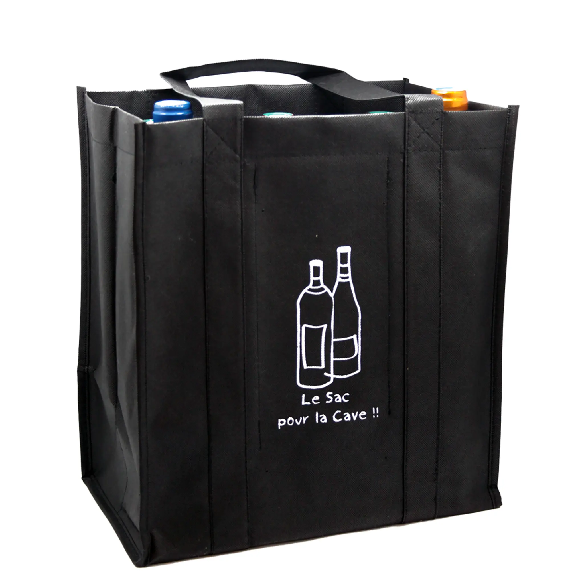 Sac de transport polyester noir pour 6 bouteilles de vin