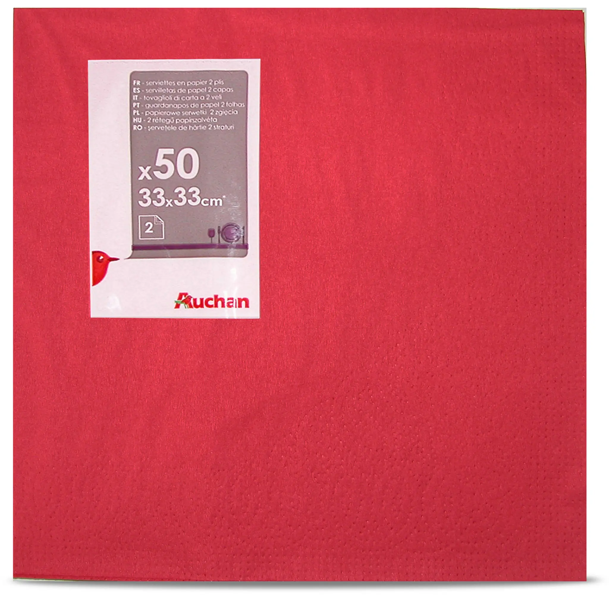 AUCHAN Serviettes en papier 33x33cm rouges