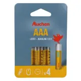 AUCHAN Lot de 4 piles alcalines standard AAA