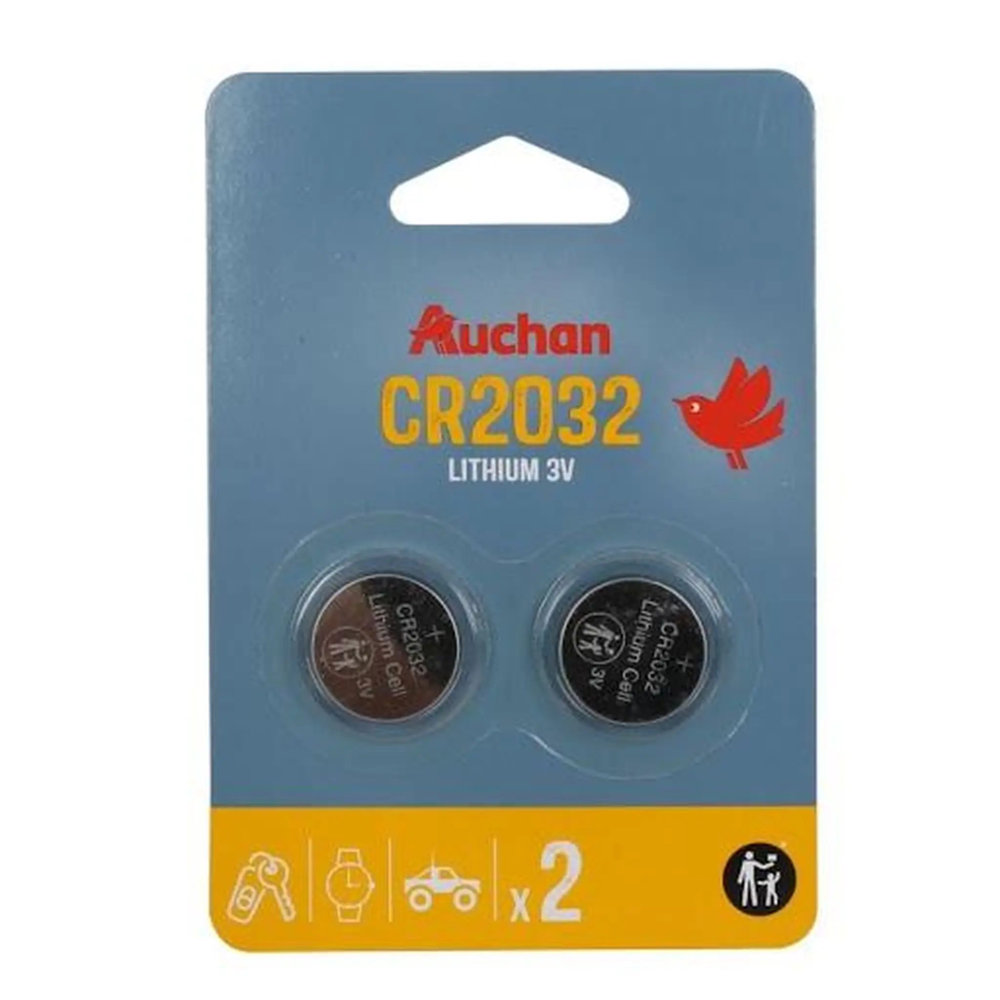 AUCHAN Lot de 2 piles CR2032 lithium 3v