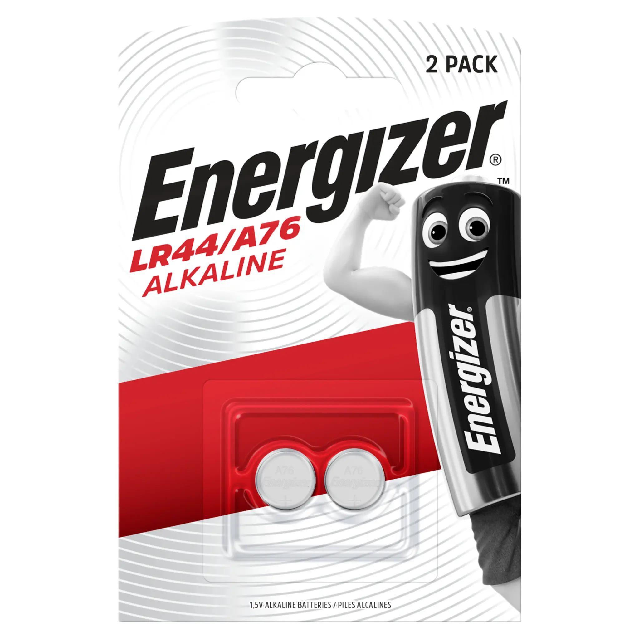 ENERGIZER Lot de 2 Piles-boutons, Alcaline, LR44, 175mAh, 1.5V