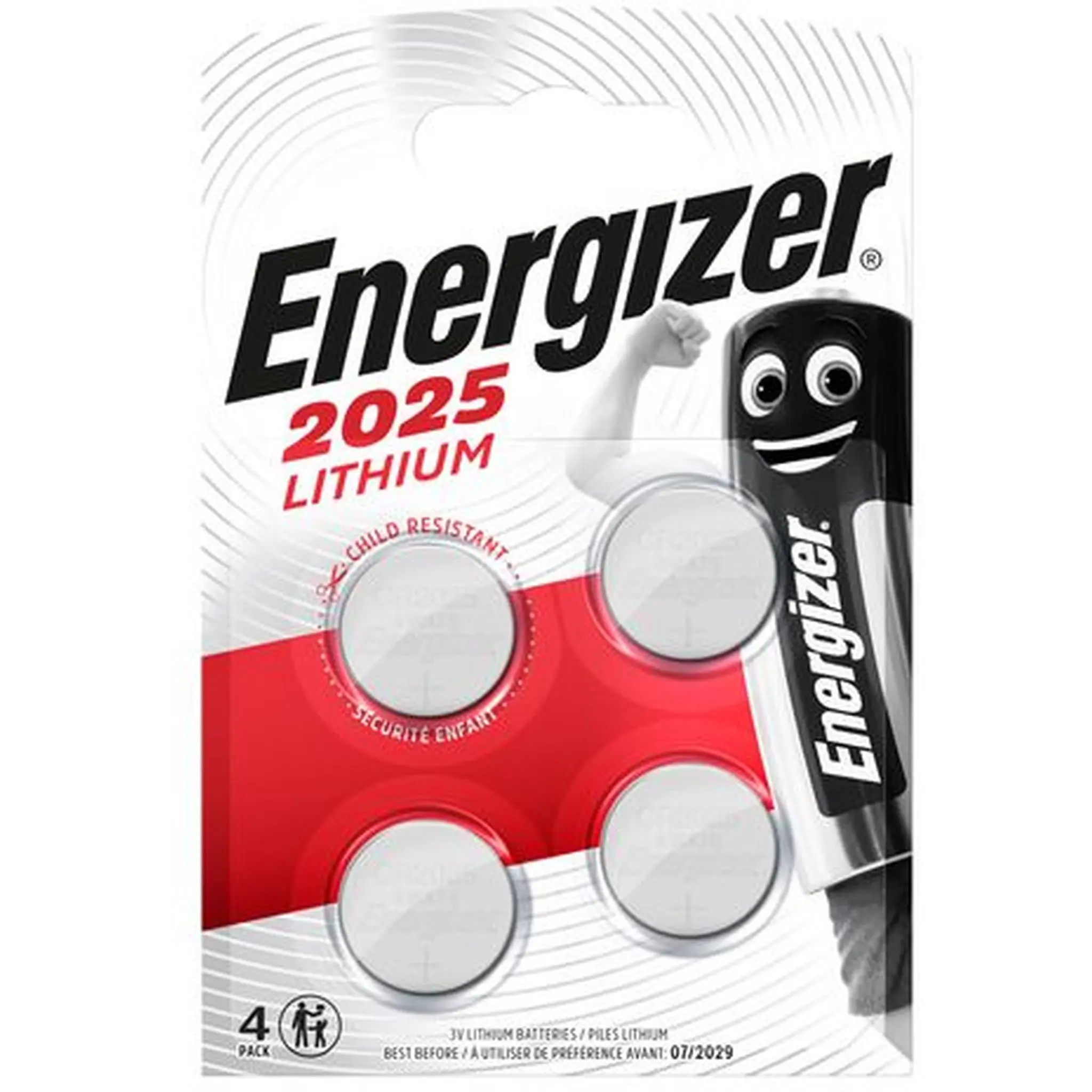 ENERGIZER lot de 4 piles Bouton Lithium CR2025 3V