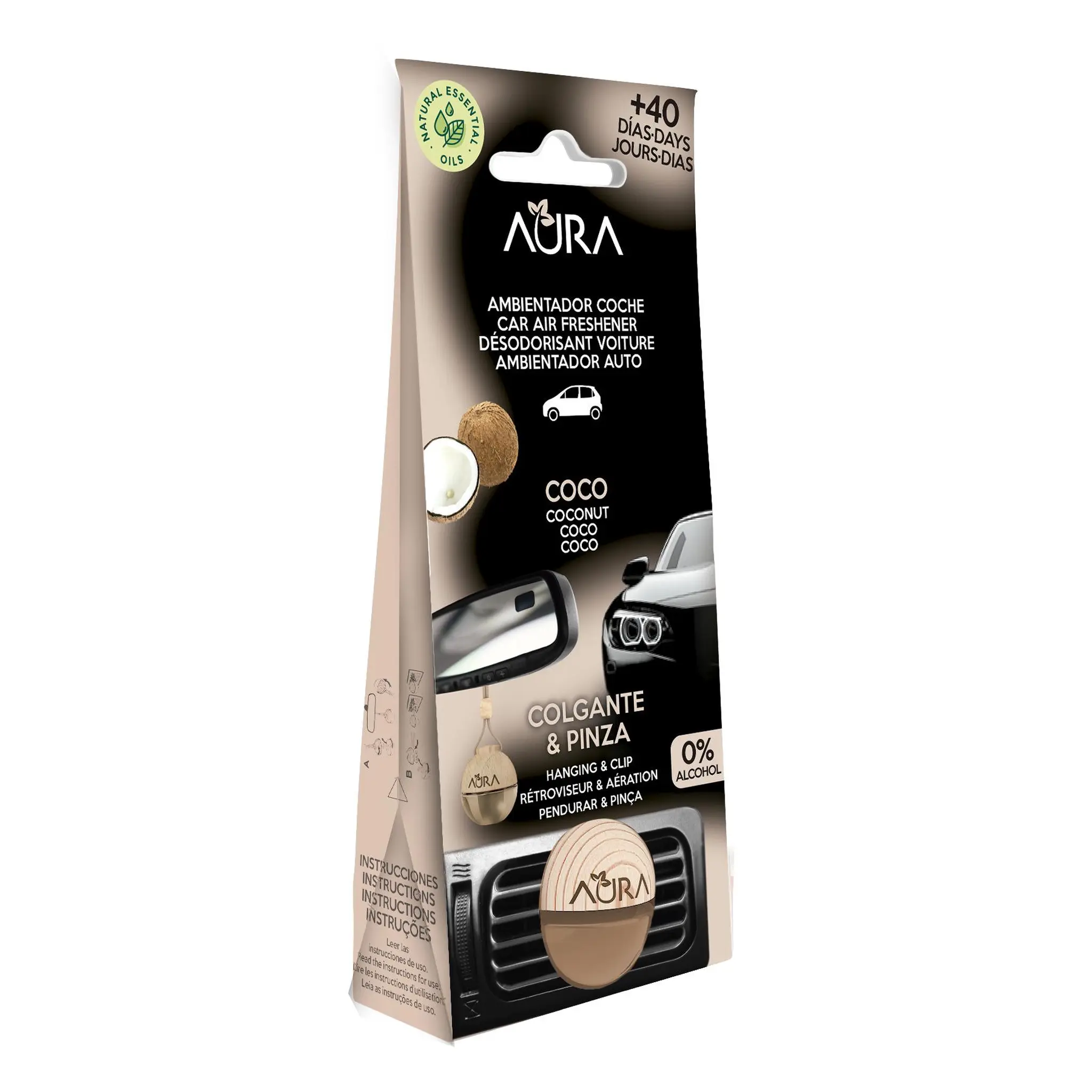 AURA Diffuseur désodorisant voiture double fixation 2en1 brise marine aux huiles essentielles