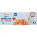 AUCHAN Sacs de congélation avec liens 3L