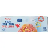 AUCHAN Sacs de congélation avec liens 6L