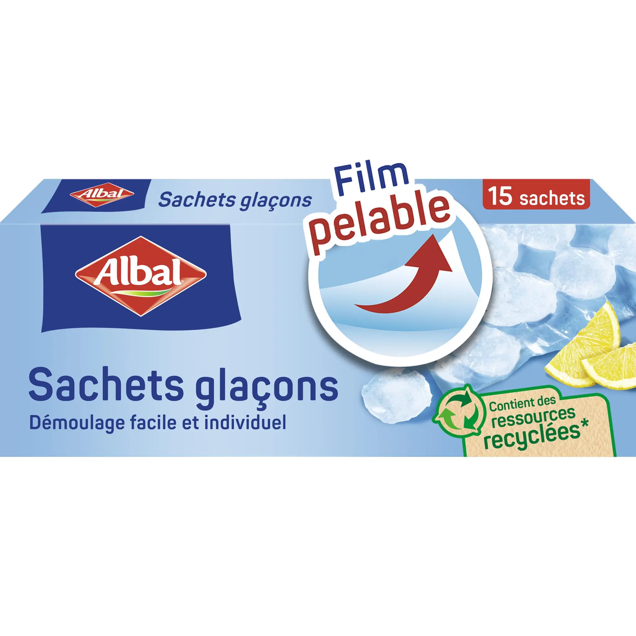 ALBAL Sachets glaçons recyclés film pelable démoulage facile et individuel