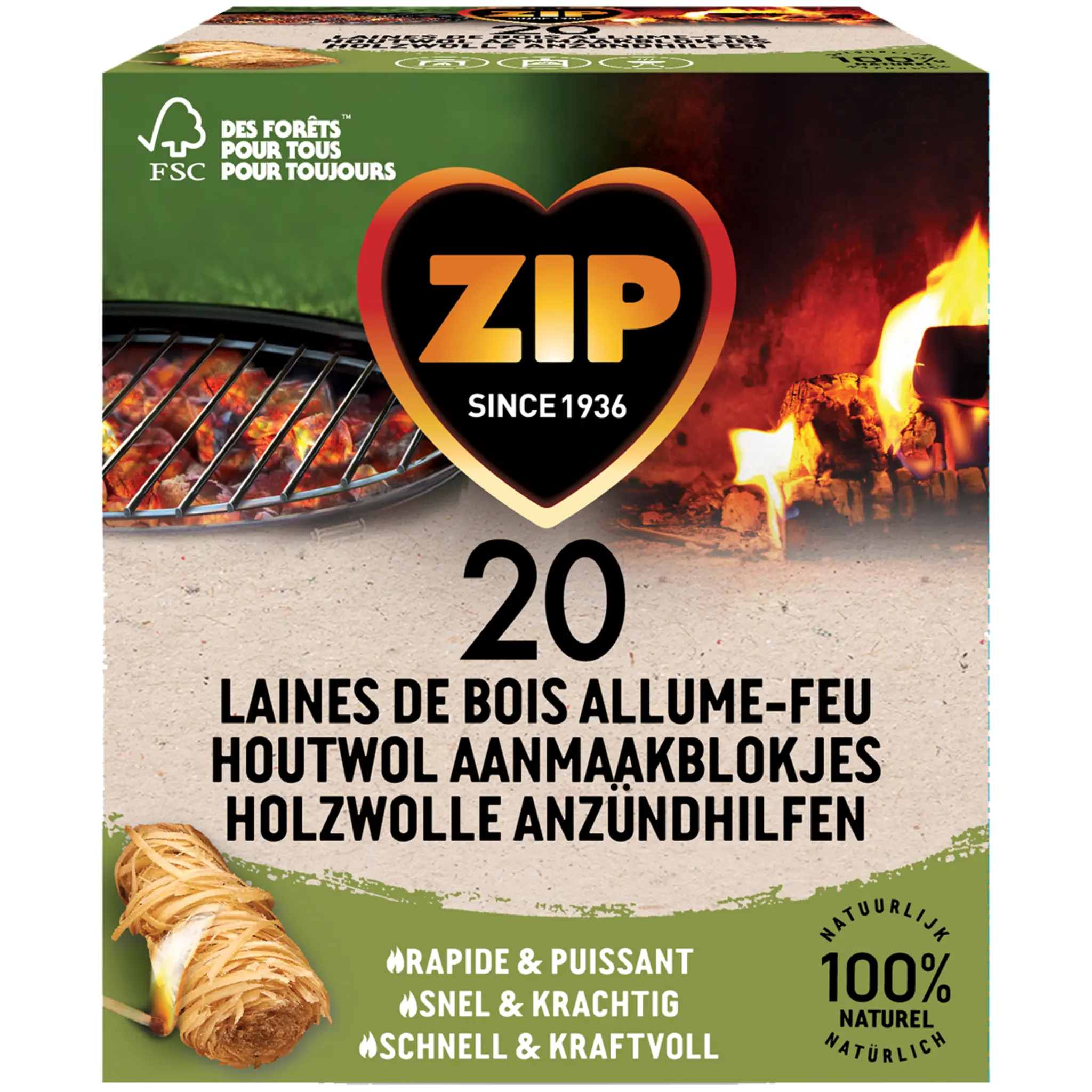 ZIP Allume feu laine de bois