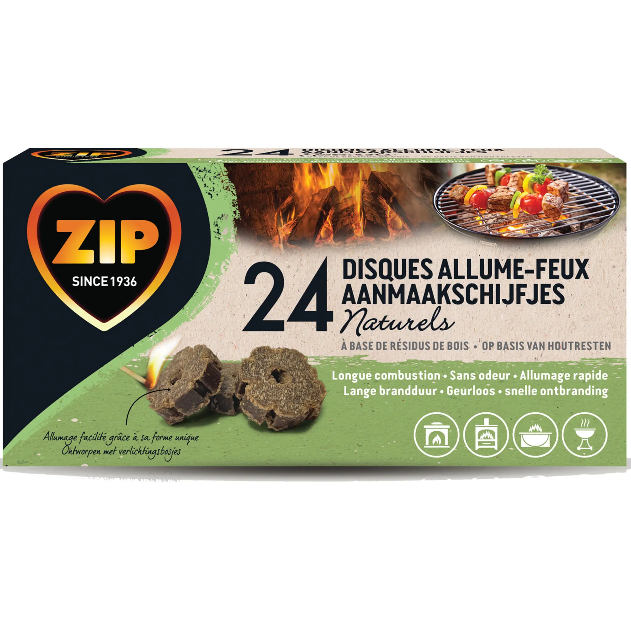 ZIP Disques allume-feux naturels allumage rapide sans odeur