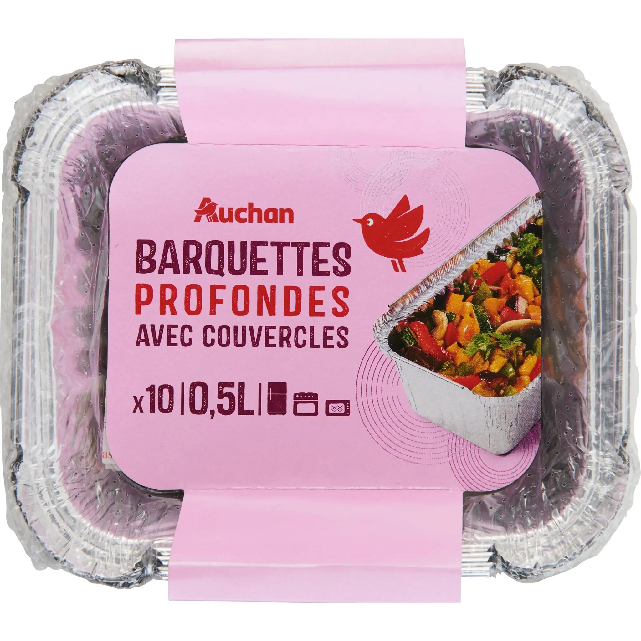 AUCHAN Barquettes aluminium profondes avec couvercles