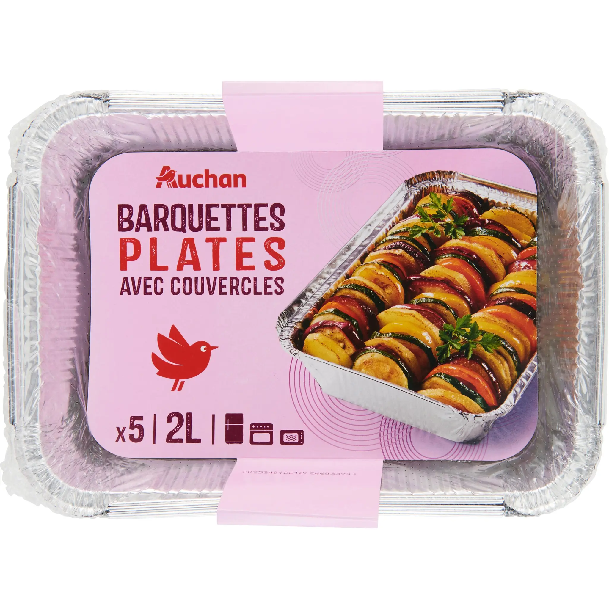 AUCHAN Barquettes plates avec couvercles 2L