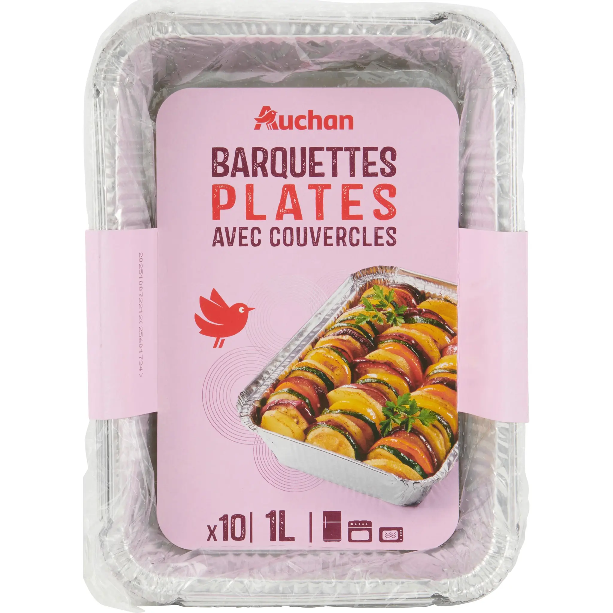 AUCHAN Barquettes plates en aluminium avec couvercles 1L