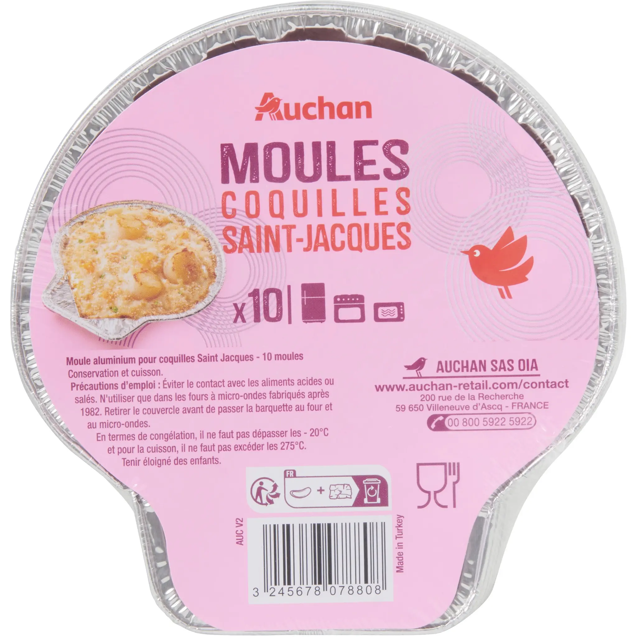 AUCHAN Moules aluminium pour coquilles Saint-Jacques