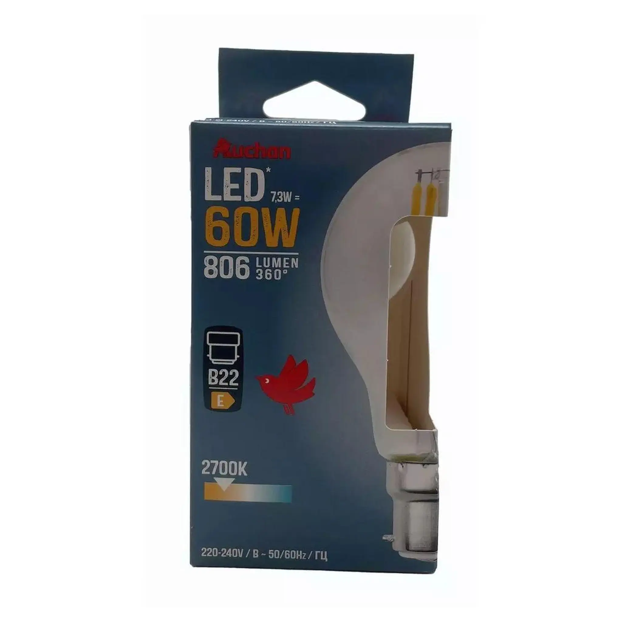 AUCHAN Ampoule LED B22 60W STD 806 Lumens - Blanc chaud