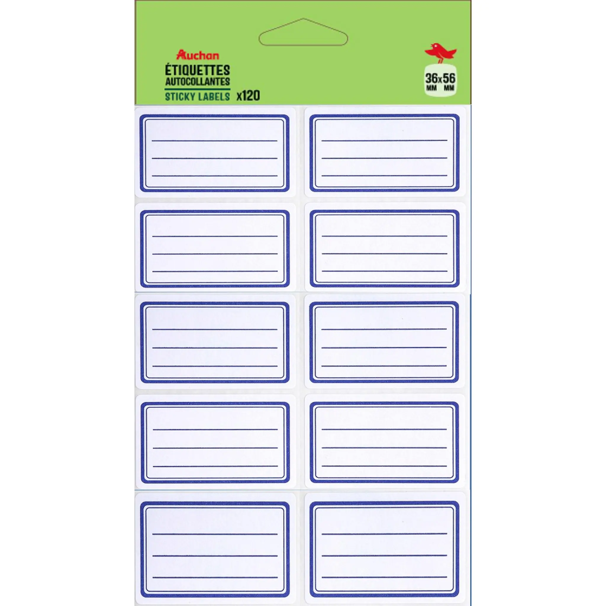 APLI Etiquettes autocollantes x120 blanche lignes bleues Auchan