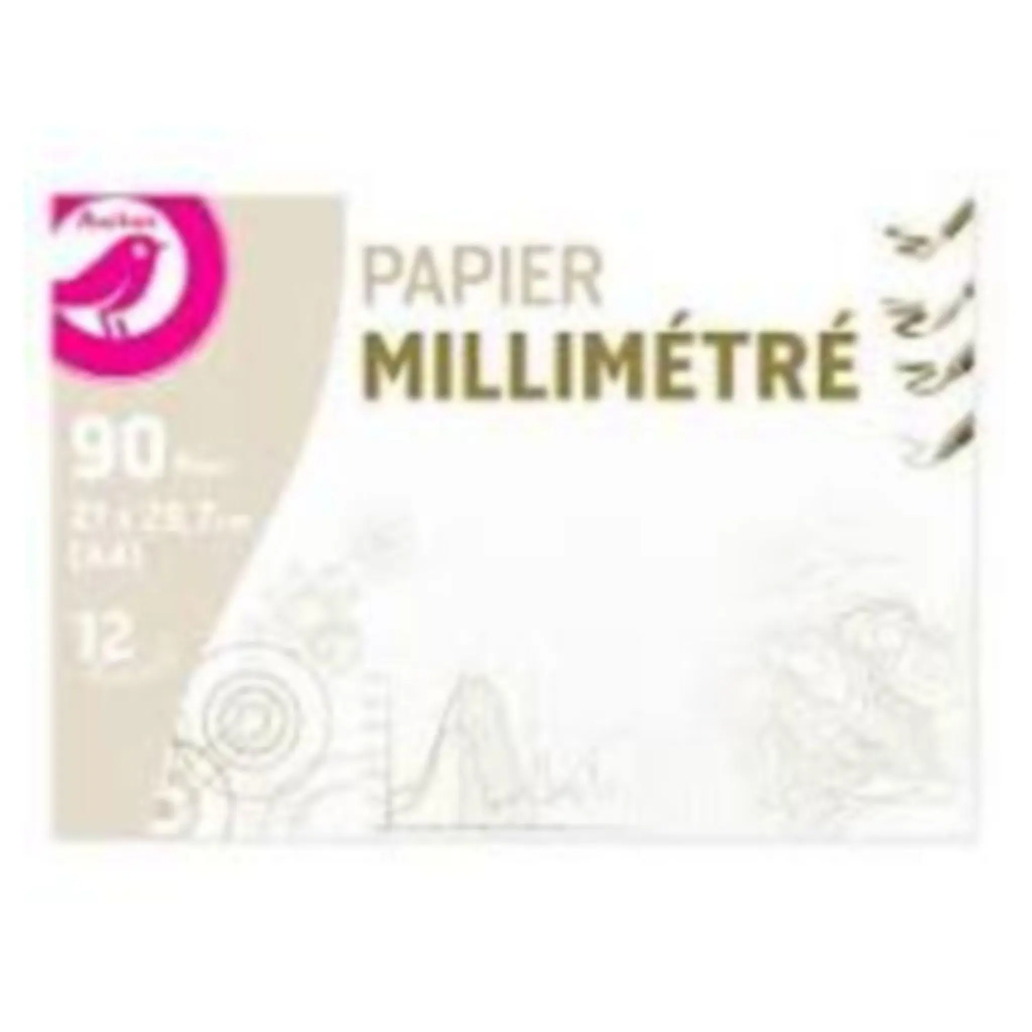 AUCHAN Pochette papier millimétré 12 feuilles A4 90g/m2