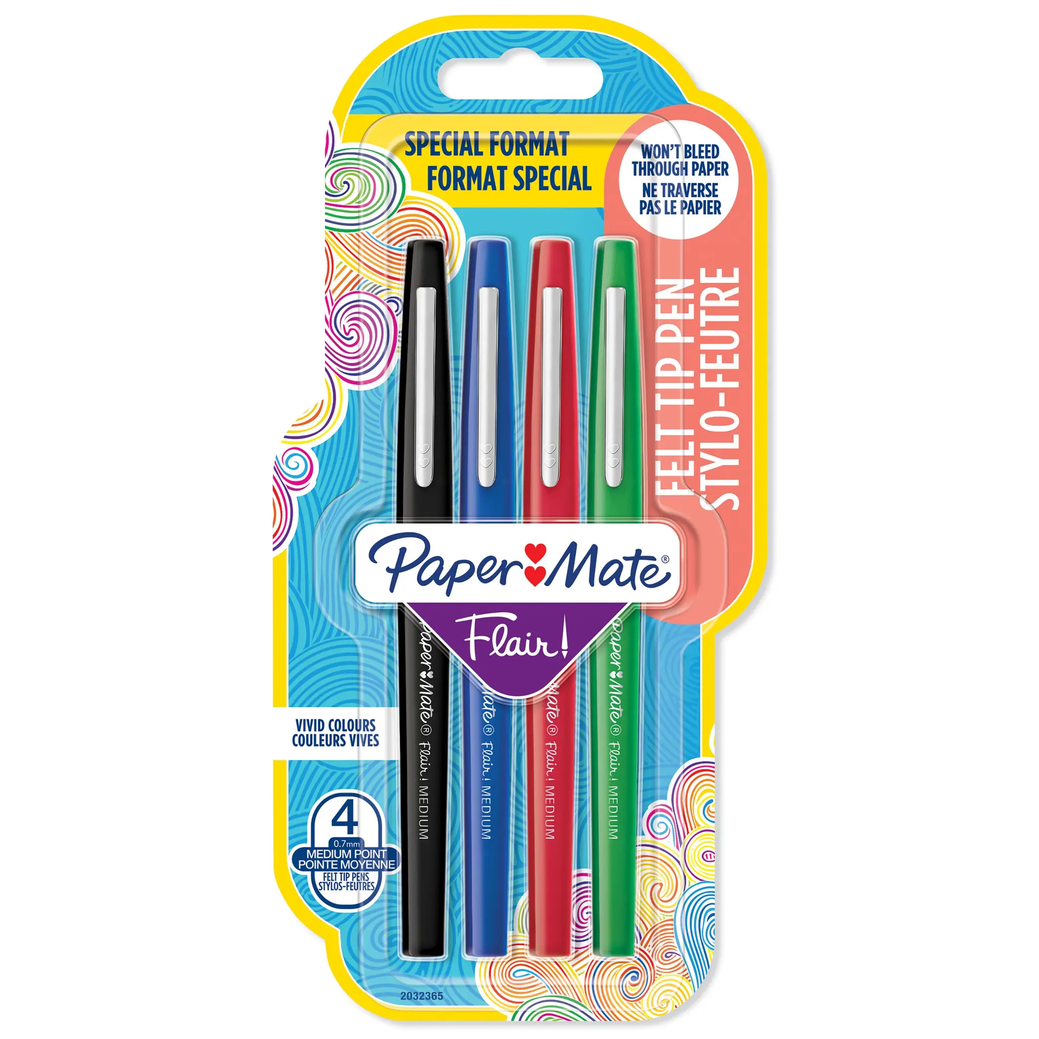 Stylos Paper Mate Flair Original x4 - Noir/Bleu/Rouge/Vert