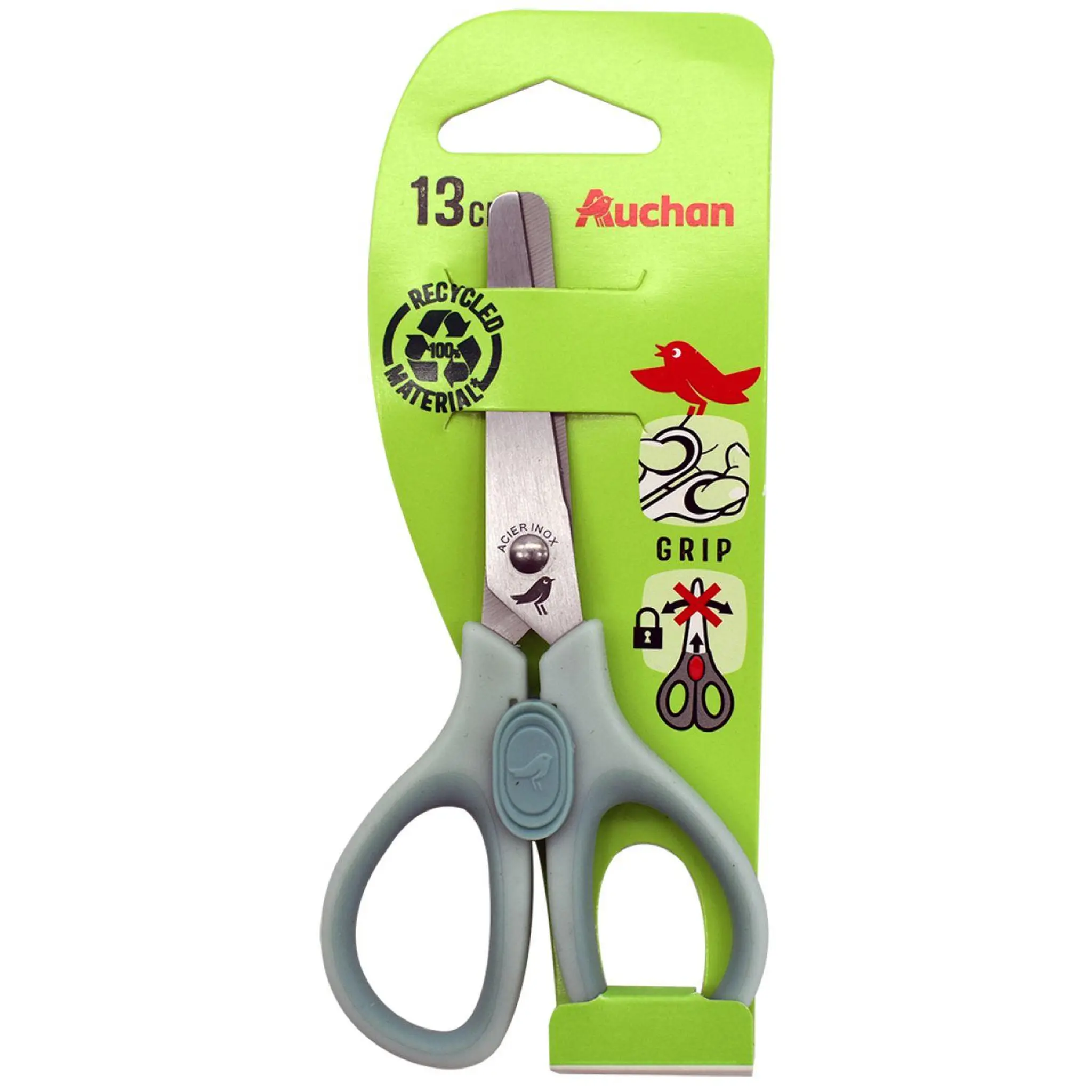 AUCHAN Ciseaux pour droitier 13 cm avec sécurité - coloris aléatoire