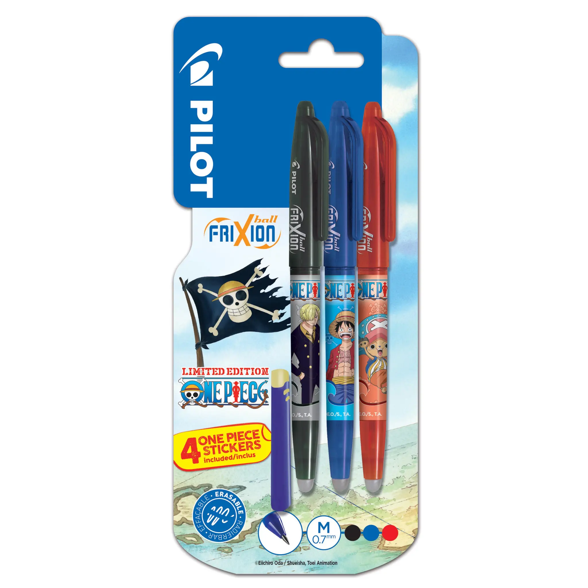 PILOT Stylos Frixion Ball x3 Pointe moyenne + Gomme One Piece