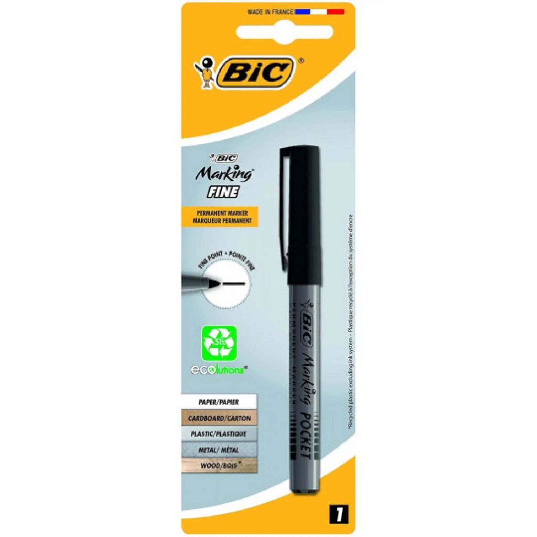BIC Marqueur permanent pointe fine Marking Fine ecolutions noir