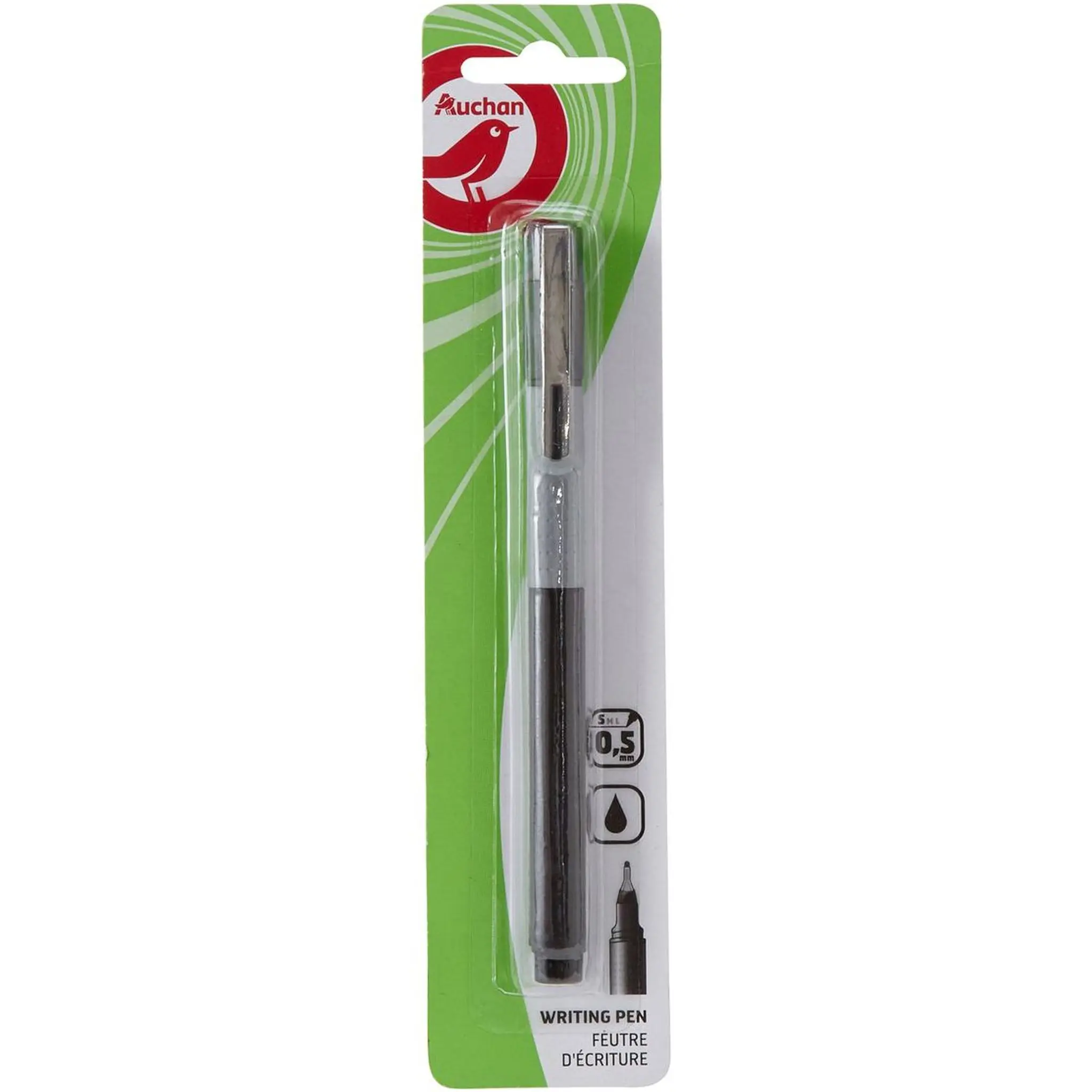 AUCHAN Stylo feutre noir à pointe fine 0,5 mm