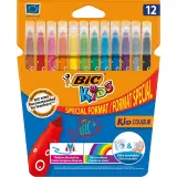 BIC Etui de 12 feutres de coloriage lavables pointe moyenne KID COULEUR