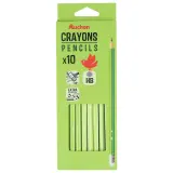 AUCHAN Lot de 10 Crayons Graphite HB Bout de gomme - Plastique