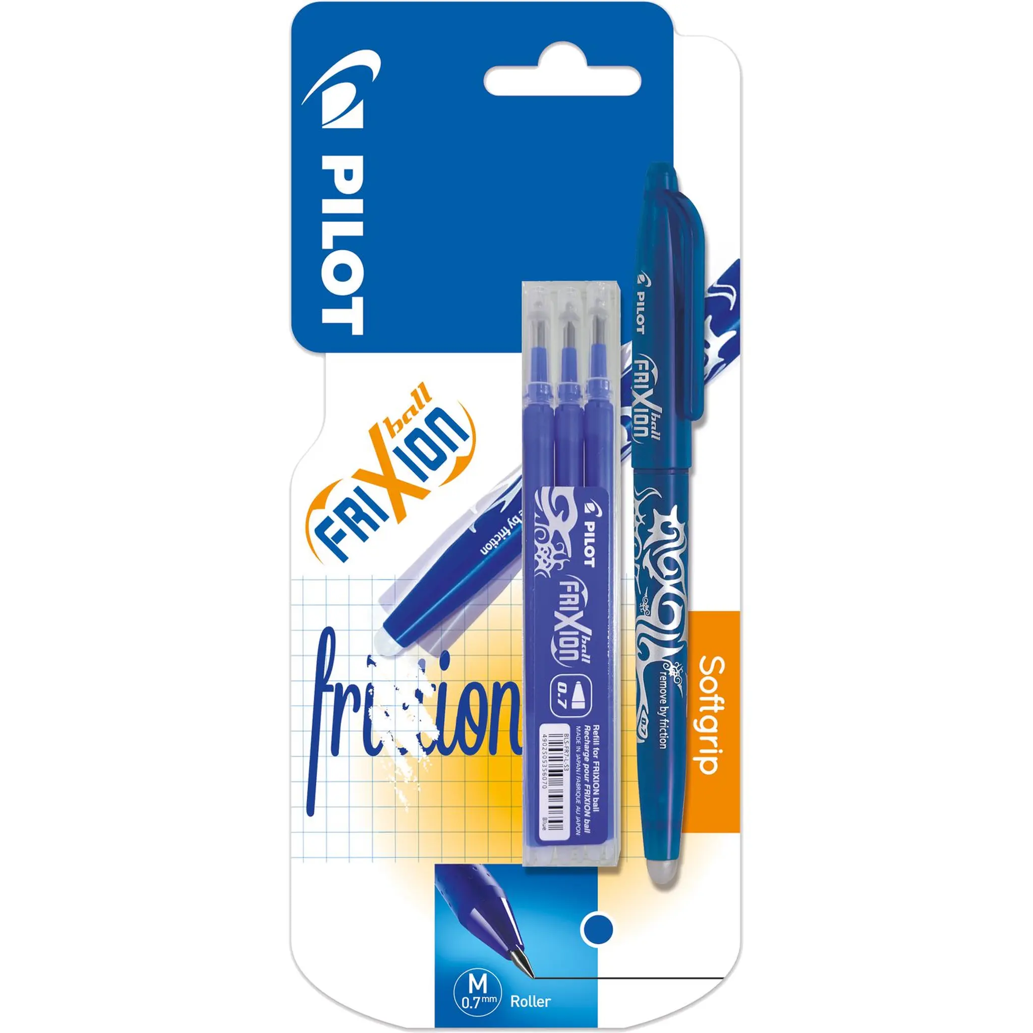 PILOT Frixion stylo feutre bleu rollerball frixon 0,7mm + 3 recharges